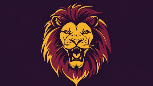 Bold roaring lion head logo on dark purple background.