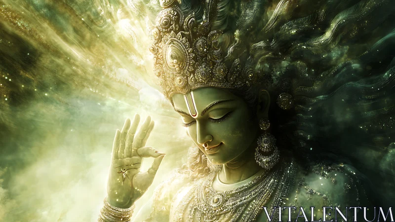 Divine celestial figure bathed in radiant golden light.