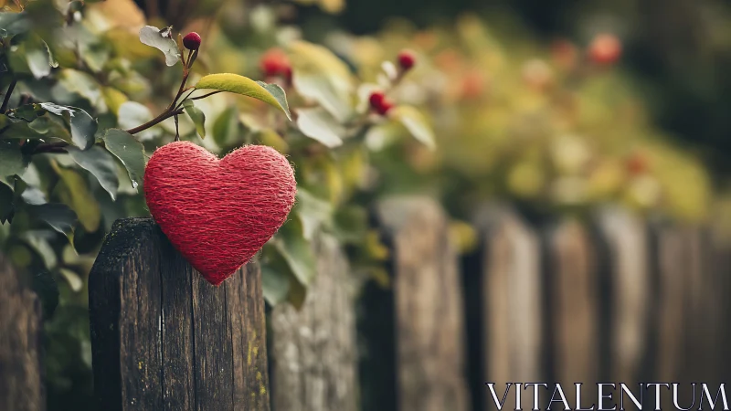 Red Heart Resting on a Weathered Fence Post.