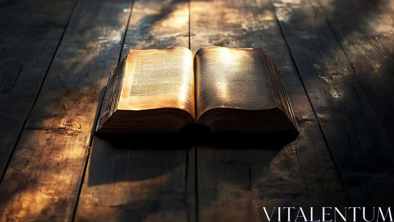 Sunlit antique bible whispering stories across the table.