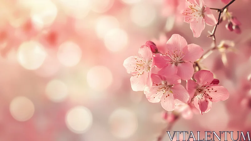 Delicate Pink Blossoms Blooming in Soft Spring Light