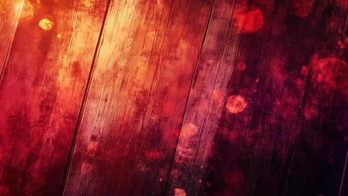 Warm rustic wooden floor background with vibrant red and orange glow.