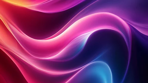 Luminous neon waves flow across a deep cosmic gradient background