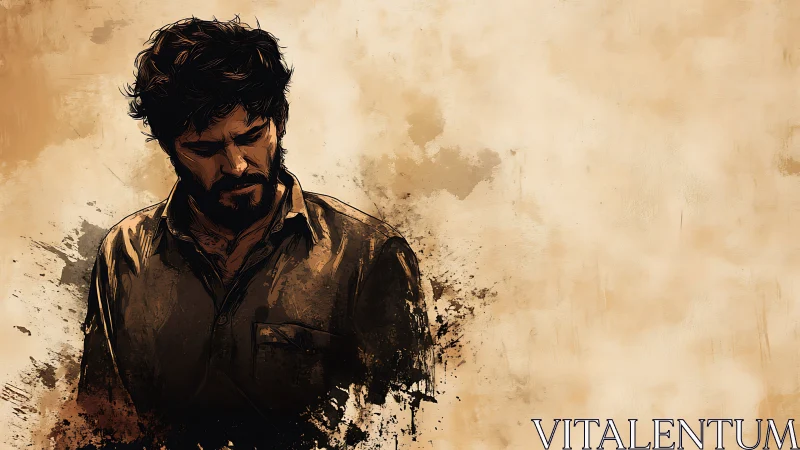 Digital painting of solitary man with splatter abstraction.