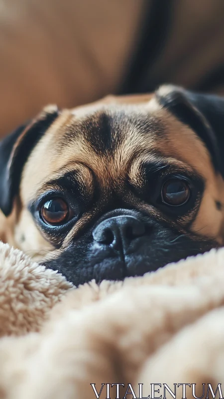 Close-up shallow depth of field portrait of a resting small dog