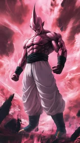 Pink energy villain in dynamic anime battle stance.
