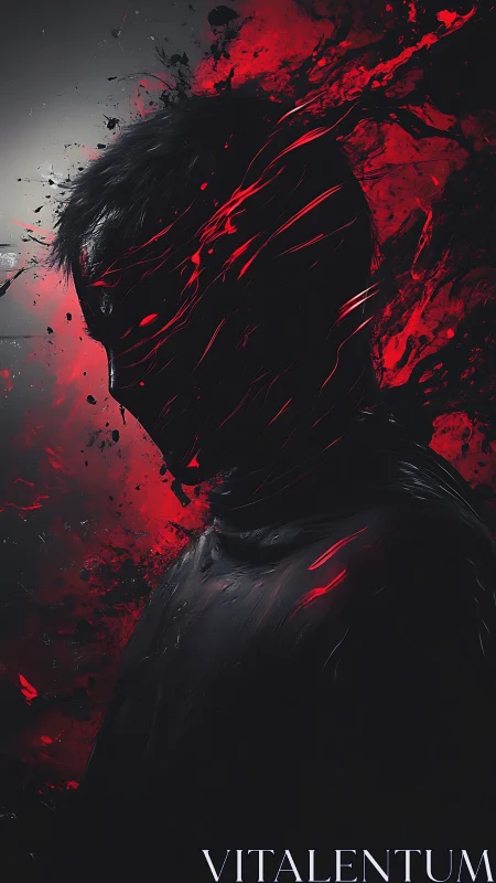 Silhouetted figure is rendered with red abstract motion effects