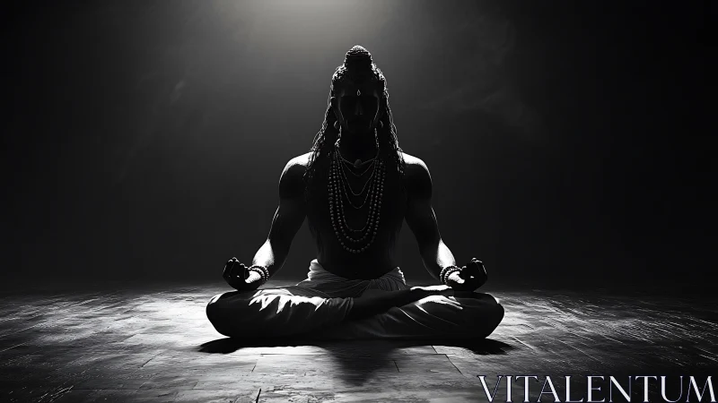 Moonlit yogi carves silence from shadow and soft light