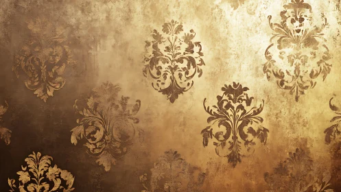 Aged gold damask pattern reveals distressed baroque ornament