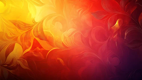 Glowing floral swirls in warm sunset reds and golds.