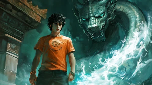 Storm-lit boy and sea dragon sharing one fierce heartbeat.