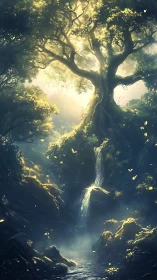 Ancient forest titan pours silver light into a hidden pool