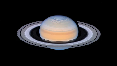 Saturnian gas-giant portrait with resolved ring stratigraphy.
