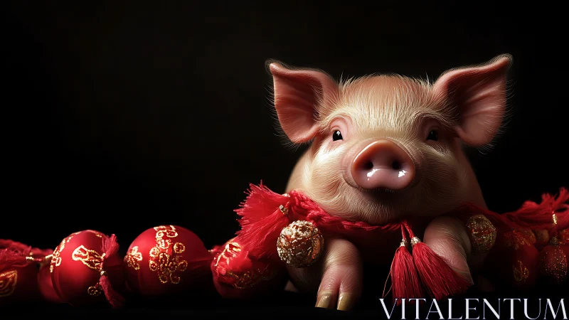 Porcine New Year study under dramatic low key lighting.