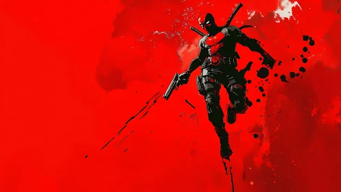 Gun-toting antihero storms a crimson battlefield of inked chaos.