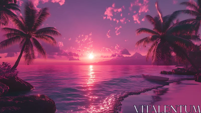 Soft pink sunset glows over a tranquil tropical shoreline