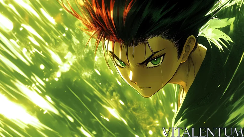 Emerald-eyed warrior carves a blazing path through lightstorm