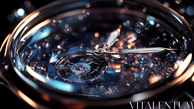 Luxury Watch Close-Up with Floating Bubbles, Hyperrealistic Art.