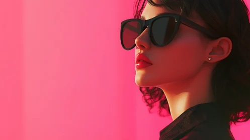 Digital portrait in neon pink minimalist side profile lighting.