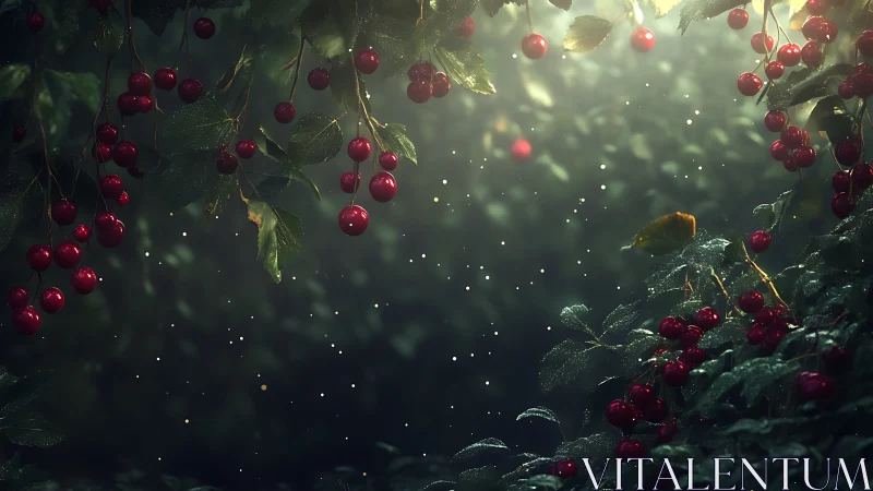 Backlit cherry branches display depth-of-field glow and dust motes