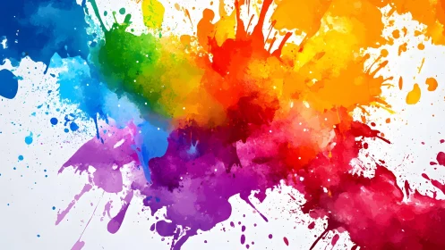 Vibrant multicolor watercolor splatter artwork on white background.