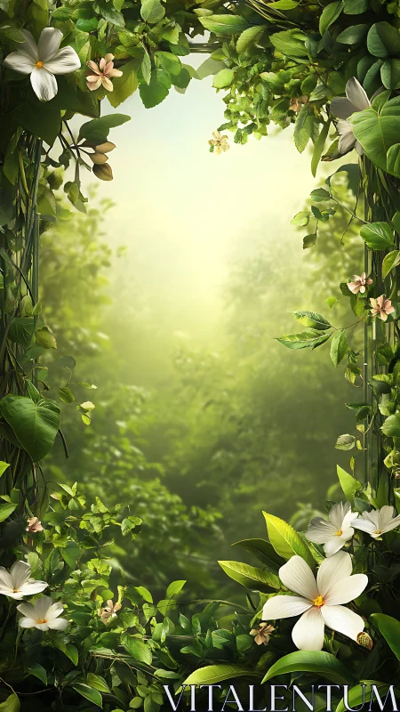 Whispering garden arches quietly toward a sunlit green veil