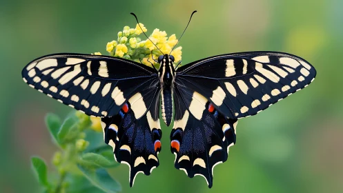 Macro study of swallowtail butterfly on soft bokeh field.