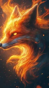 Fiery fox profile with flowing flame-like fur detail.