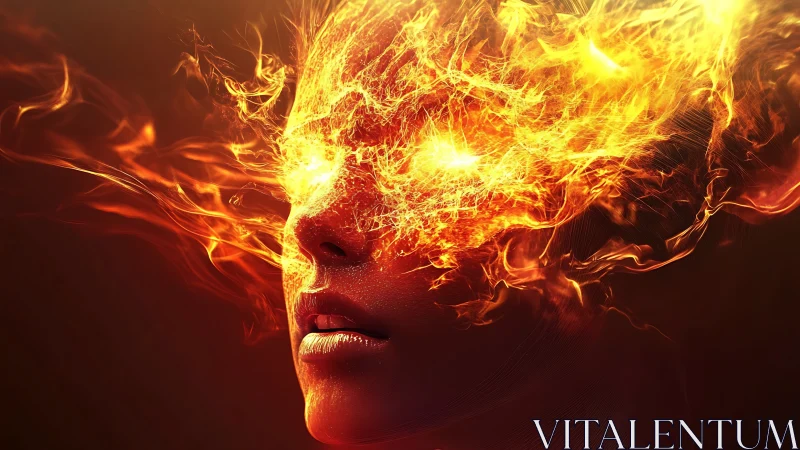 Pyrokinetic Portrait: High-Resolution Fire Effect Rendering with Volumetric Light.