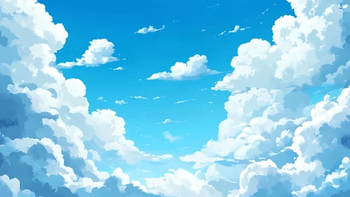 Cumulus cloud architecture framing saturated azure sky vault.