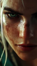 Fierce warrior’s mud-streaked face glows in cinematic light