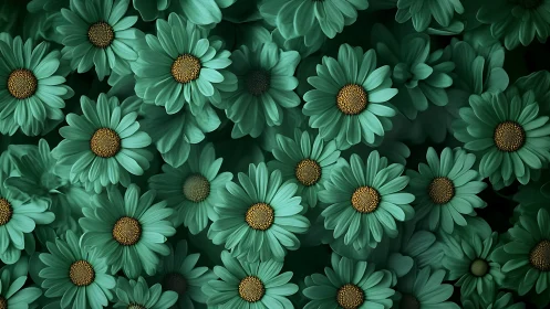 Mint Green Daisies Clustered on Dark Background