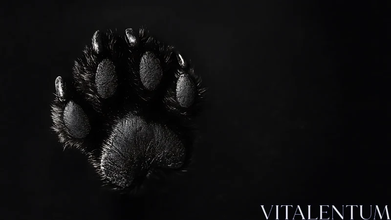 Black animal paw print glows against deep black background.