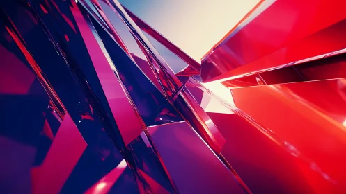 Abstract geometric shards in vibrant red and blue digital style.