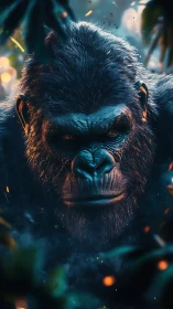 Midnight jungle monarch studies the intruder with firelit eyes