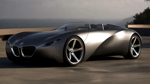 Sculpted silver roadster slices dusk with liquid velocity.