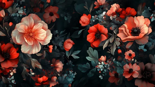Vibrant Blooms Against Dark Canvas.