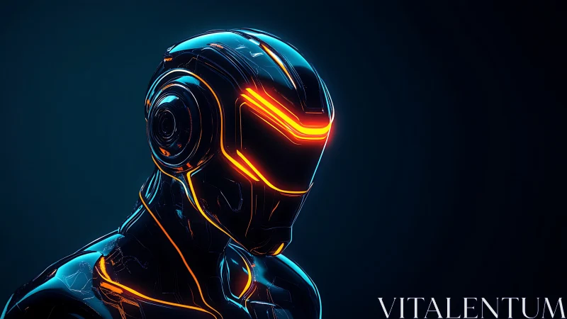 Neon lit cyber guardian in a quiet digital twilight.