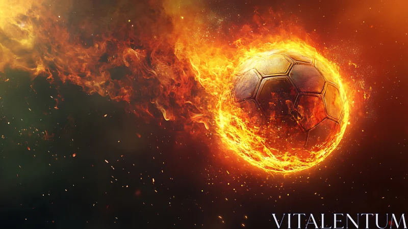 Fiery soccer ball blazes through darkness in dynamic motion