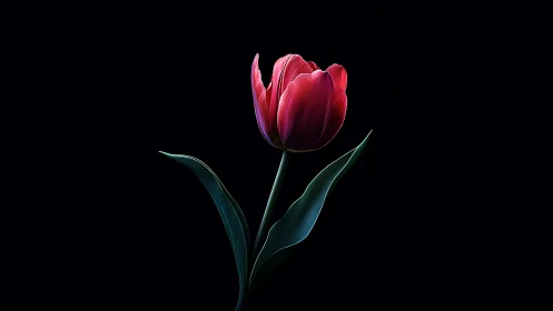 Red Tulip Against Black Background