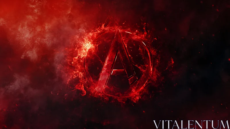 Digital painting emblem in red incendiary nebula field.