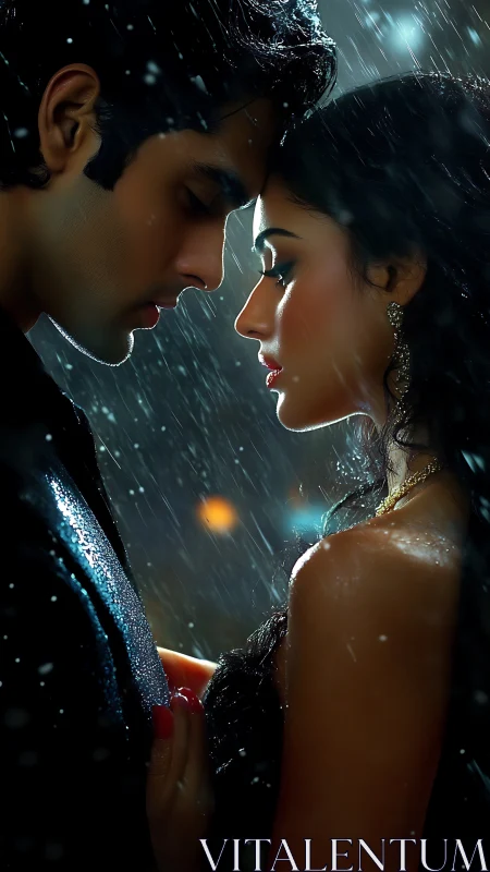 Romance in the Rain: A Tender Moment Between Two Souls.