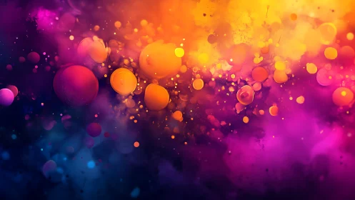 Vibrant bokeh spheres dissolve into nebular color fields