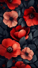 Red Poppies and Dark Foliage Digital Composition.