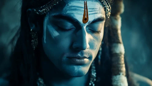 Quiet blue meditation in a serene Shiva-inspired portrait.