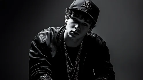 Monochrome portrait isolates urban youth in sculpted rim light