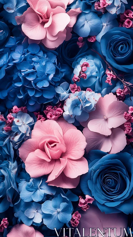 Pink & Blue Floral Tango: A Chromatic Dance of Petals.