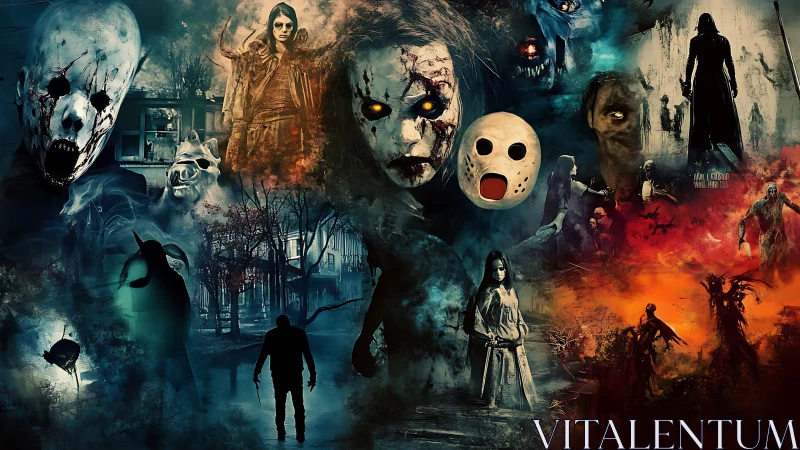 Horror icons collide inside chaotic nightmare collage.