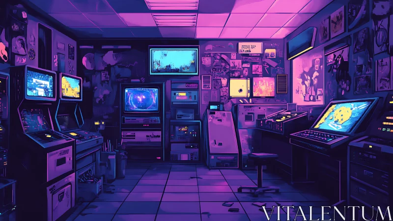 Neon arcade control room glows with retro sci fi game energy