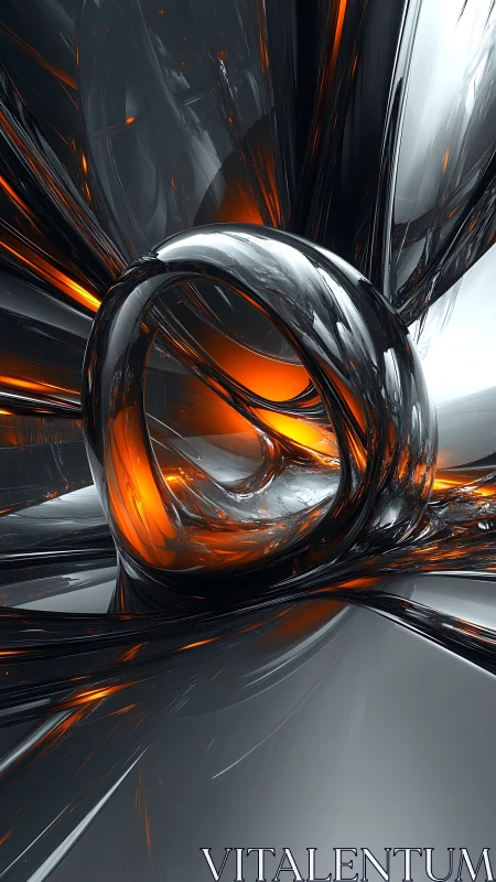 Molten chrome vortex spirals through reflective voidscape.